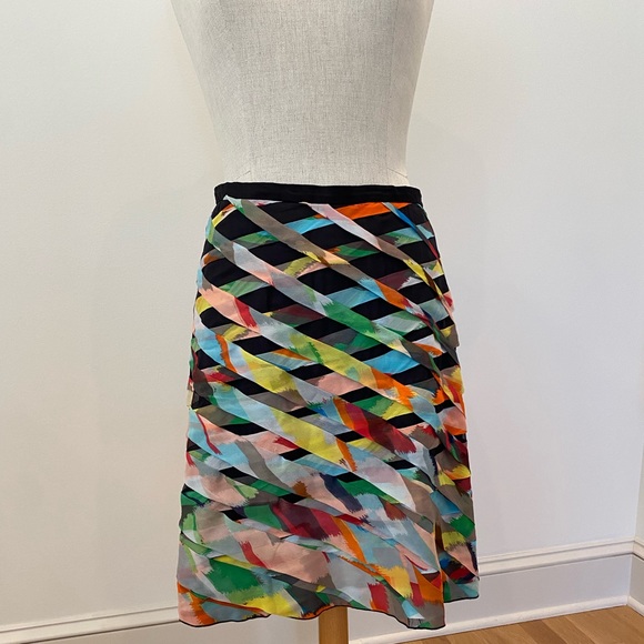 Cori 100% Silk Skirt Black with Bright Woven Silk Strips W Ruffle - Picture 3 of 16